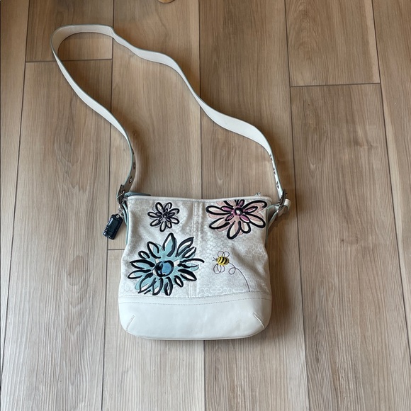 Coach Handbags - Coach Floral Embroidered Cream Shoulder Bag